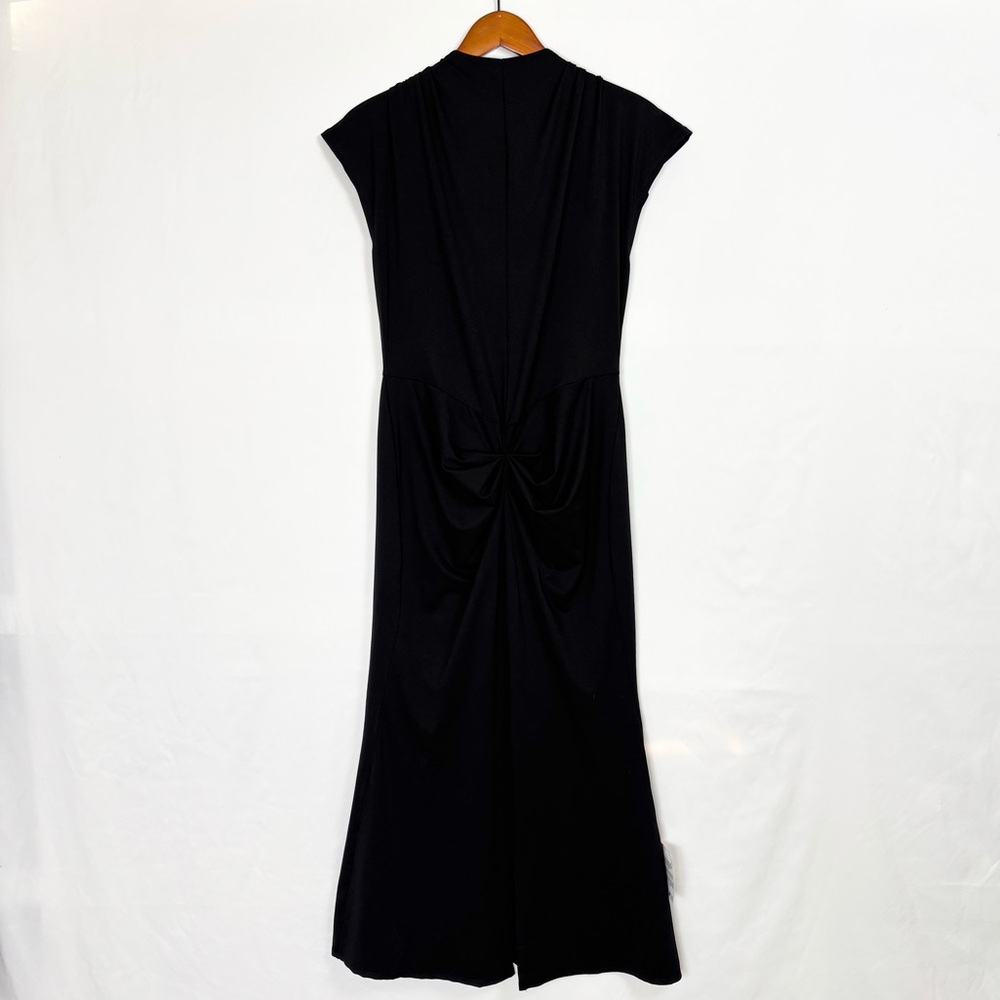 NEW ASOS Drape Ruched Front Maxi Dress Size 6 Black Jersey Stretch Cap Sleeve